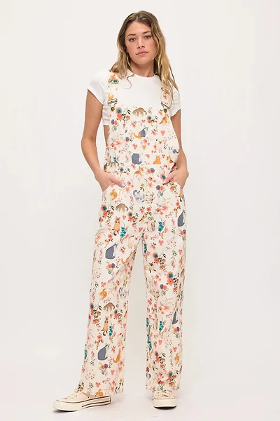 Cats Floral Print Overalls