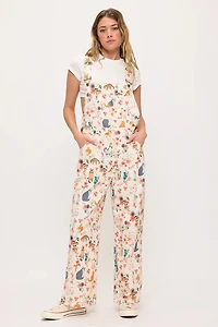 Cats Floral Print Overalls