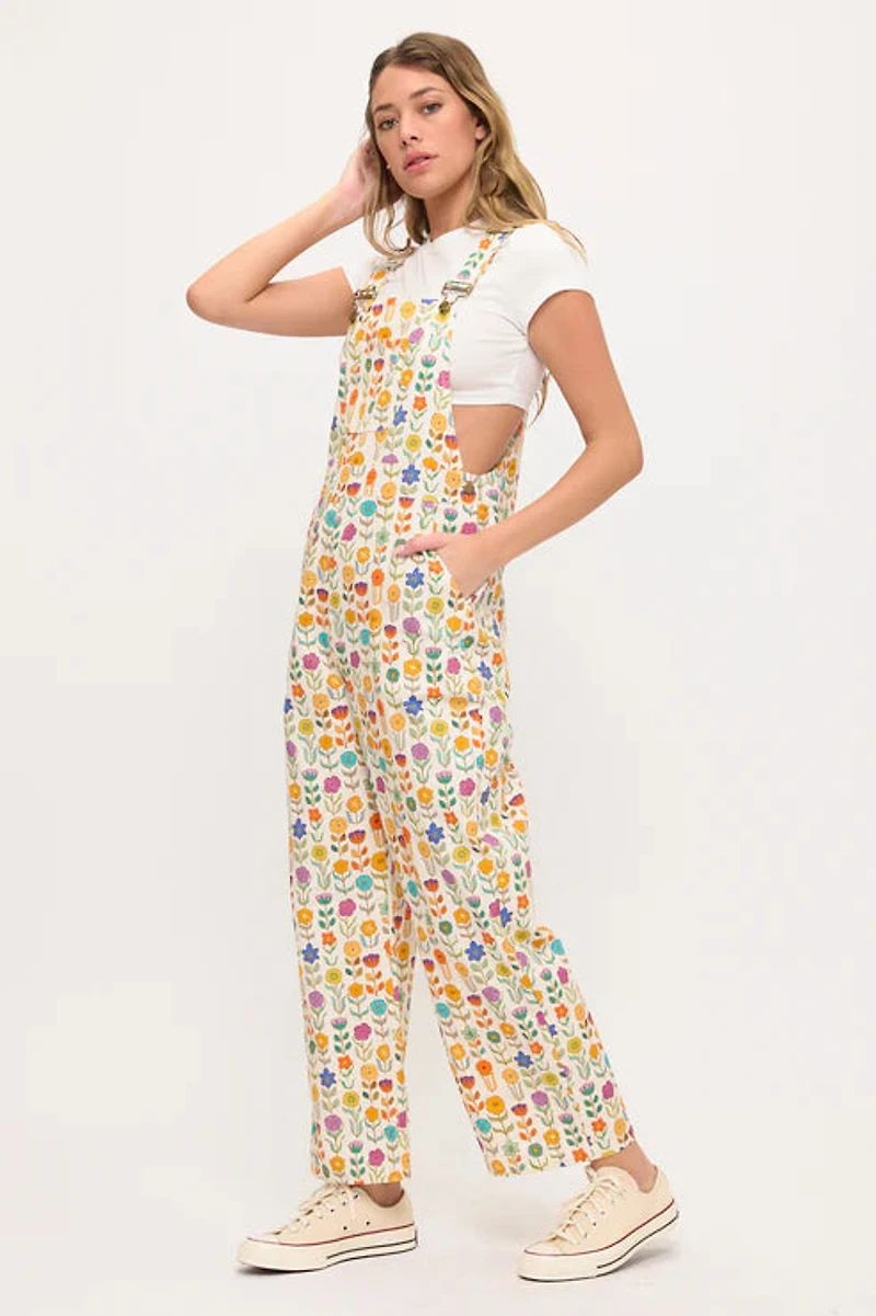 Retro Mod Floral Print Overalls