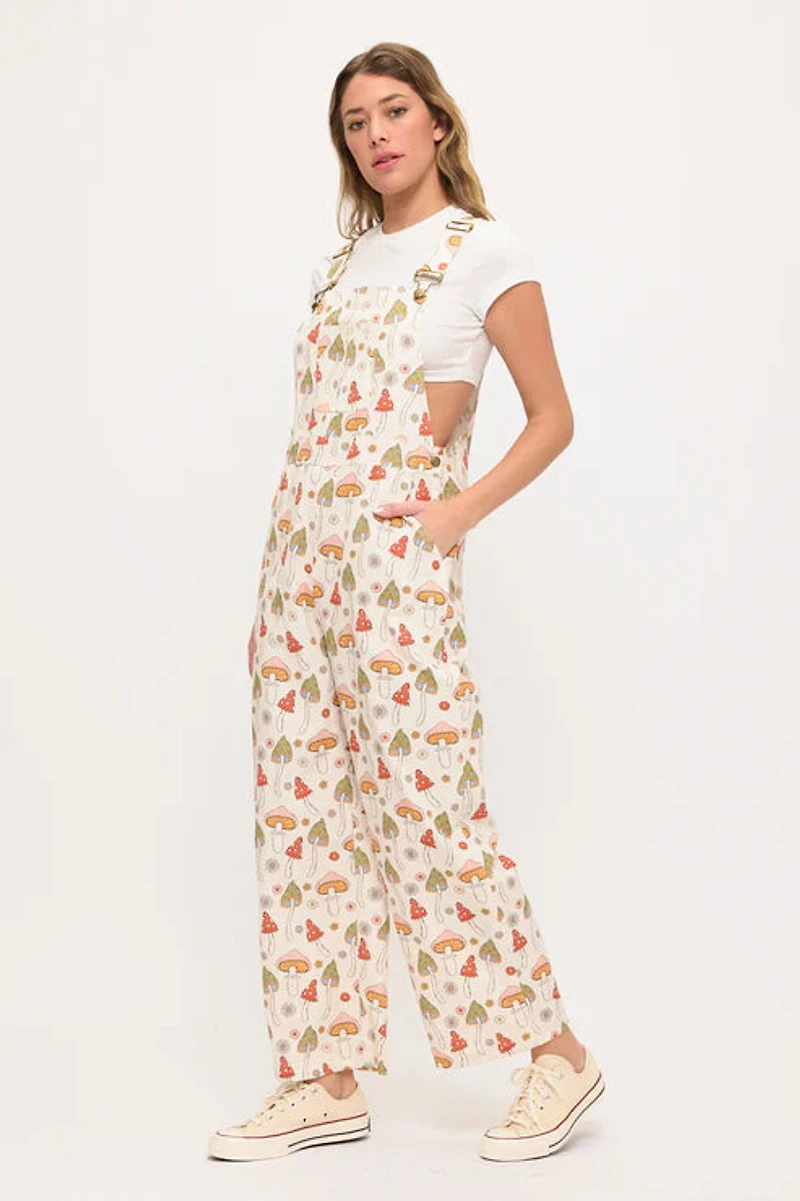 Retro Mushroom Garden Print Overalls