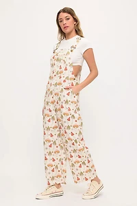 Retro Mushroom Garden Print Overalls