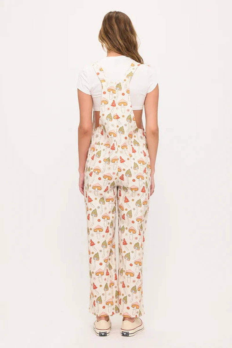 Retro Mushroom Garden Print Overalls