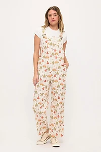 Retro Mushroom Garden Print Overalls