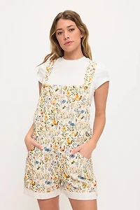 Rooster And Flower Print Shortalls