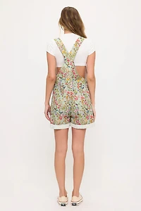 Floral Hummingbird Print Shortalls