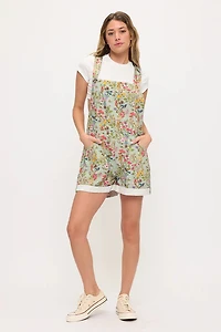 Floral Hummingbird Print Shortalls