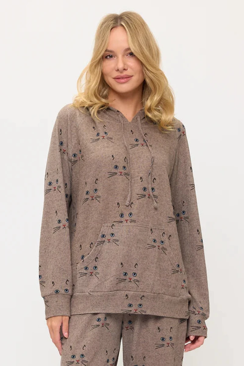 Cat Whiskers Print Tunic Hoodie