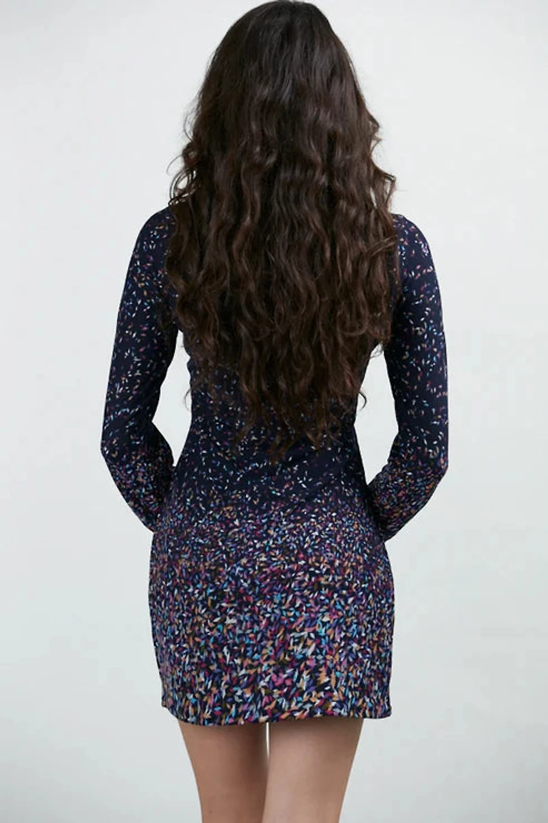 Confetti Print Full Sleeves Winter Tunic Blue