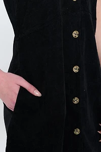 Black Corduroy Button Up Dress
