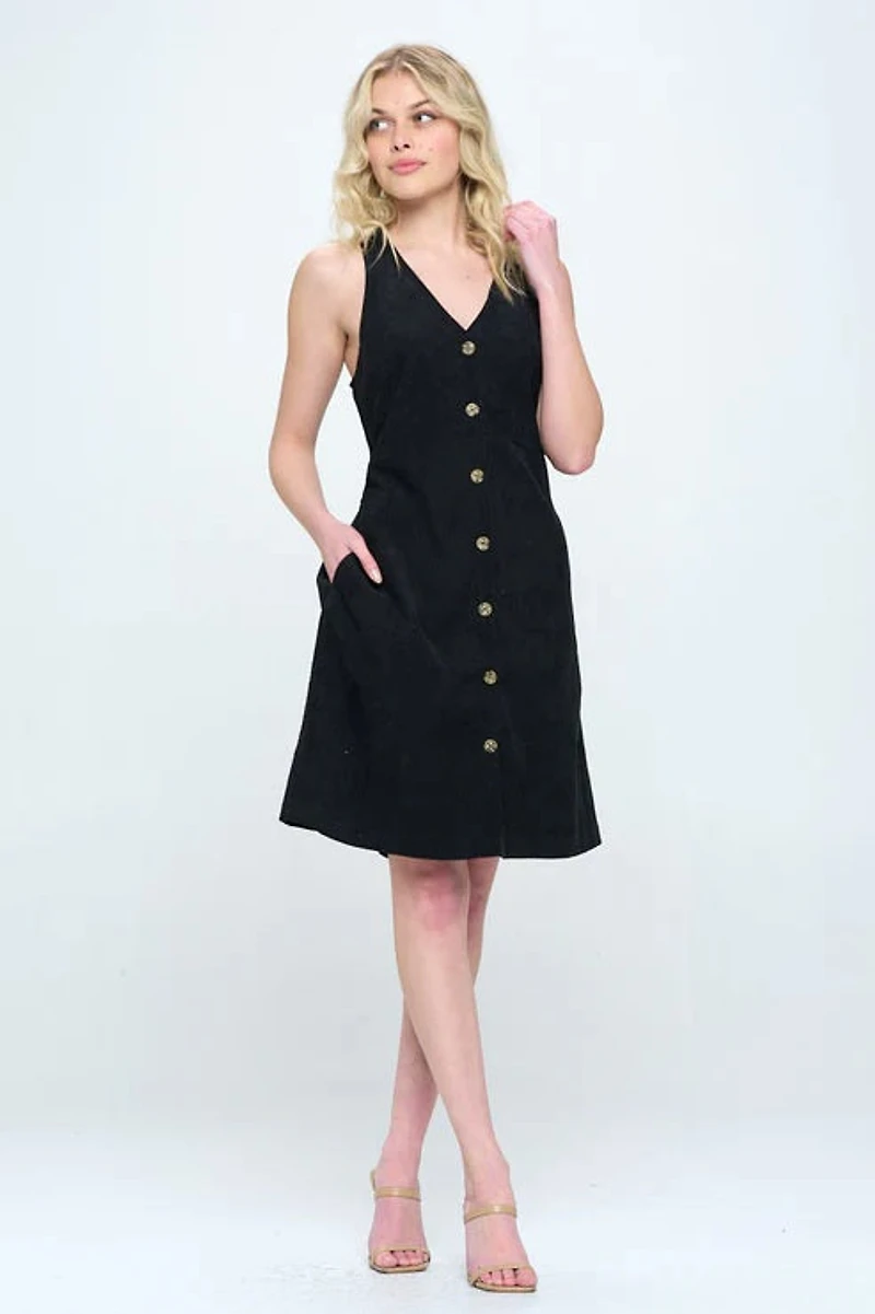 Black Corduroy Button Up Dress