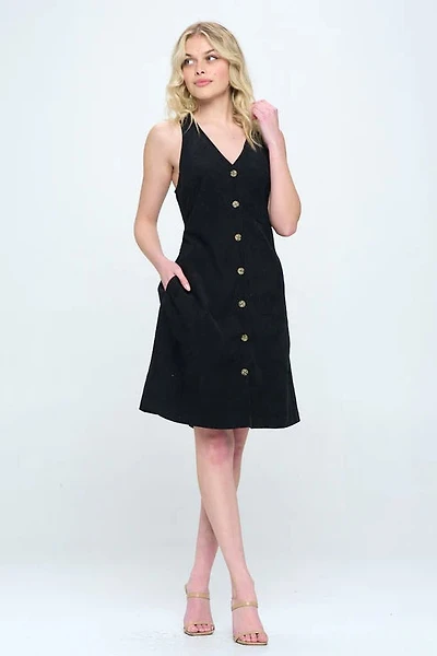 Black Corduroy Button Up Dress
