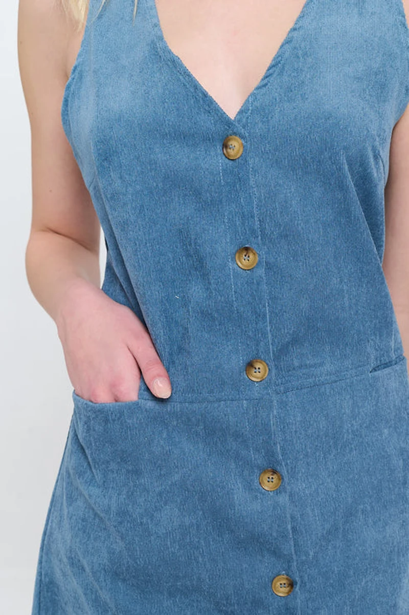 Blue Corduroy Button Up Dress