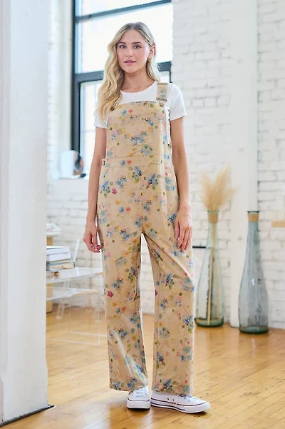 Vintage Watercolor Floral Overalls