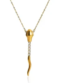Snake- Tennis Necklace Serpent- Steel 14K Cz Necklace