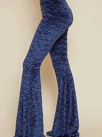 Navy Velvet Burn Out Print Bell Bottom