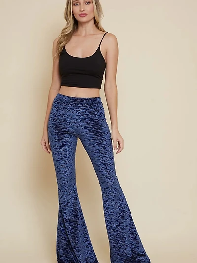 Navy Velvet Burn Out Print Bell Bottom