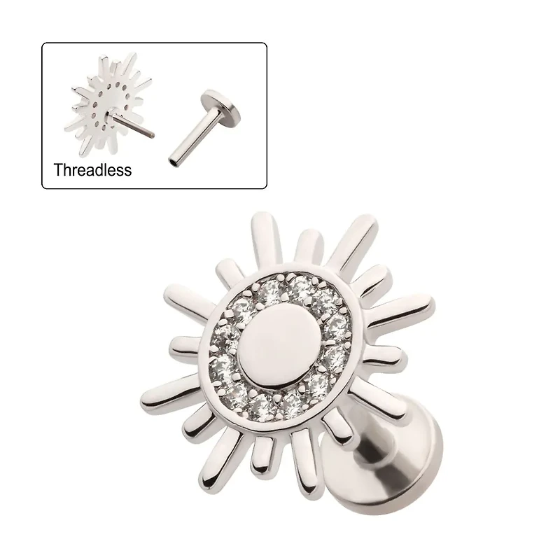 Spikey Sun Pave CZ Threadless Labret