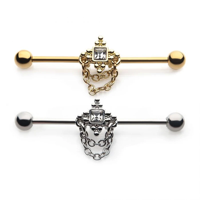 Square Gem With Chains Industrial Barbell