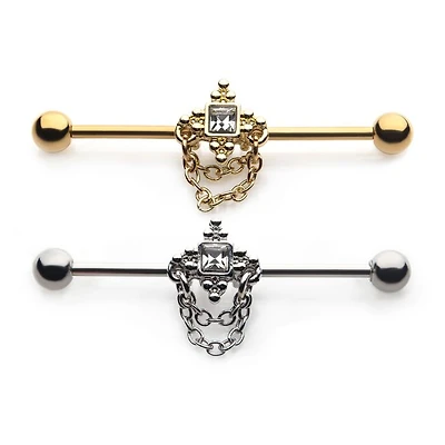 Square Gem With Chains Industrial Barbell