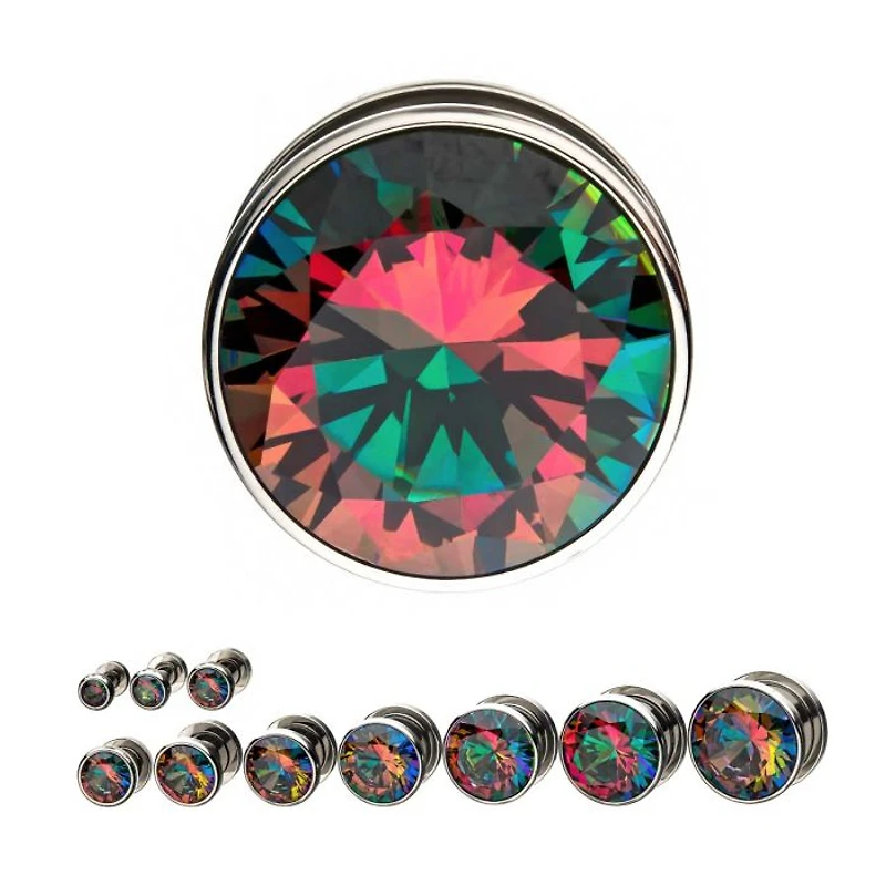 Red and Green Iridescent CZ Plugs 14g - 2g