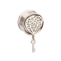 Heart Filigree With Key Dangle Tunnel 0g - 7/8