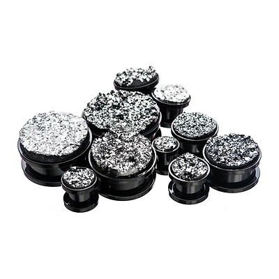 Black Faux Druzy Machine Head 0G- 7/8"