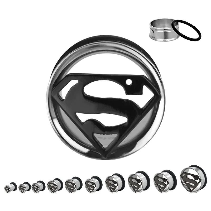 Superman Cutout Single Flare Steel Tunnel 1"