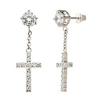 Steel 5mm Stud Cross Dangle Earrings