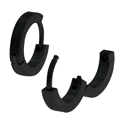 Black IP Plain Huggies Earrings 2mm