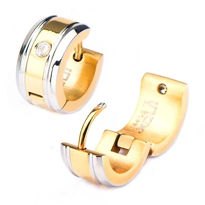 Steel & Gold IP Clear Cz Huggies