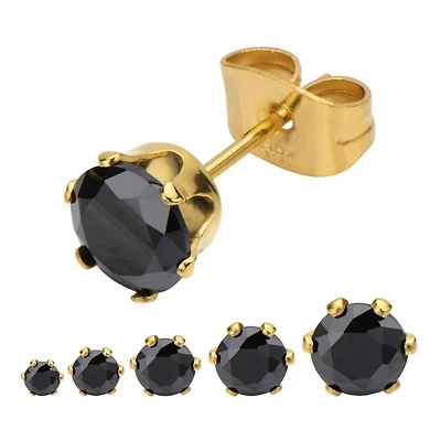 Gold Black CZ Studs 6MM Earrings