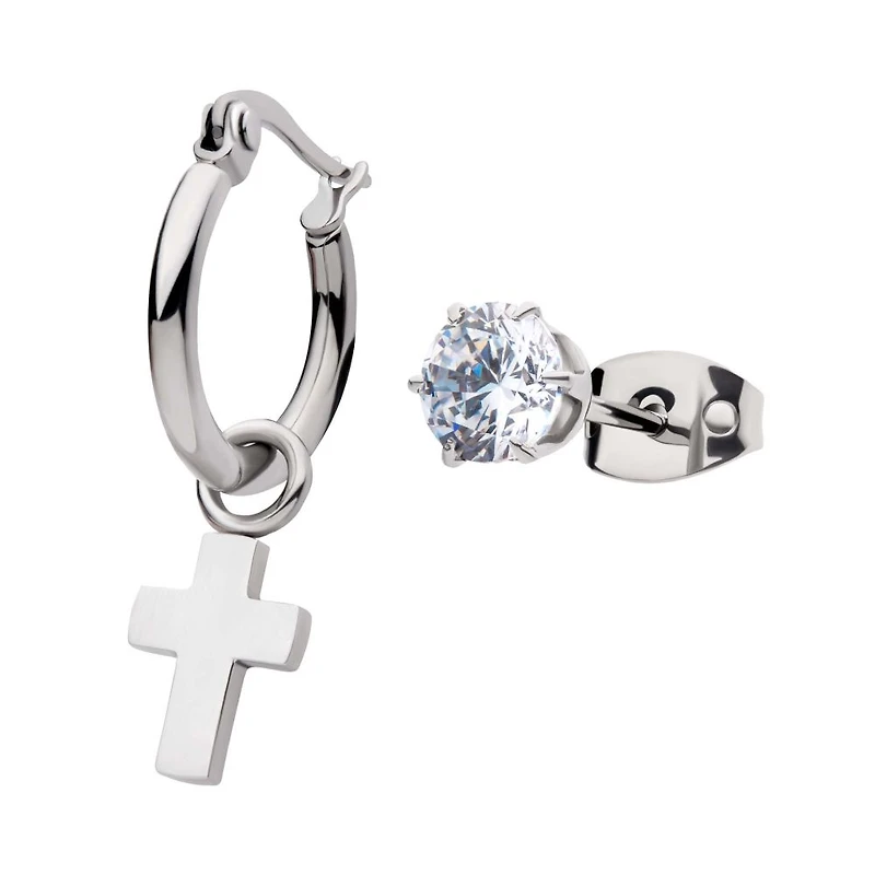 Pendientes combinados de acero con aro cruzado de 5 mm