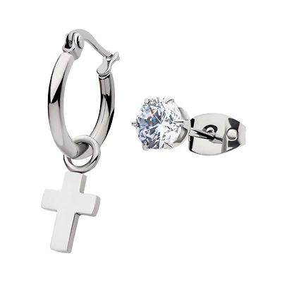 Pendientes combinados de acero con aro cruzado de 5 mm
