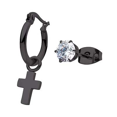 Cross Hoop / 5MM Stud Combo Black