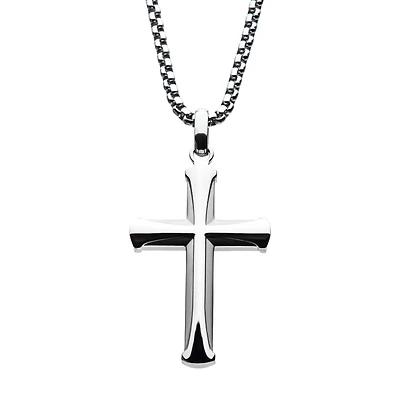 Steel Apostle Cross Pendant 24" Box Chain