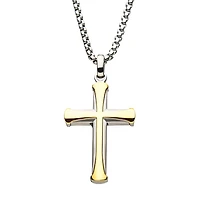 Gold IP Cross Pendant With Chain 24"