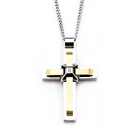 Two Layer Cross Pendant W/ Chain 24"