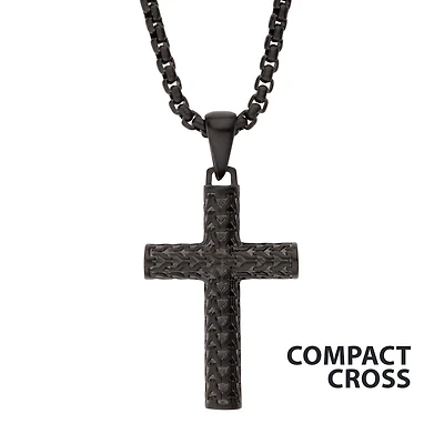 Black IP Steel Scale Cross Pendant 22"
