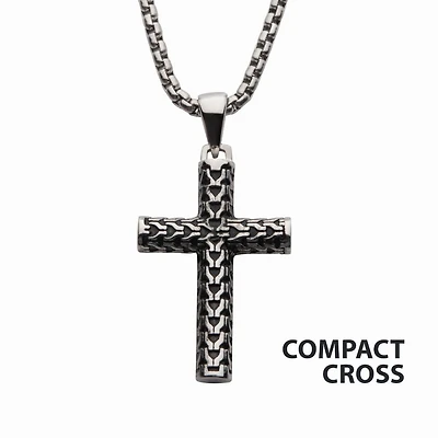 Steel Scale Cross Drop Pendant with Bold Box Chain 22"