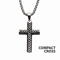 Steel Scale Cross Drop Pendant with Bold Box Chain 22"