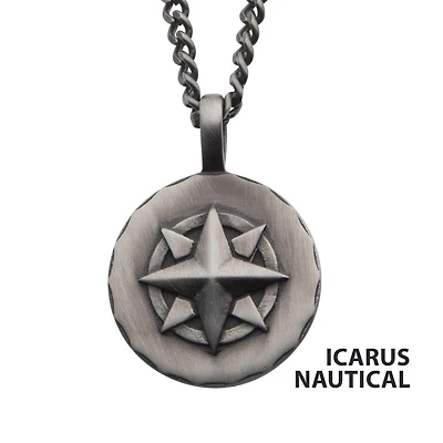 Gunmetal IP Engravable Compass Pendant With Chain 22"