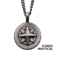Gunmetal IP Engravable Compass Pendant With Chain 22"