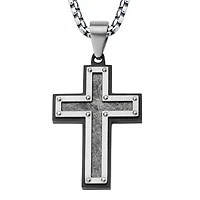 Textured Black IP Cross with Chain 24"