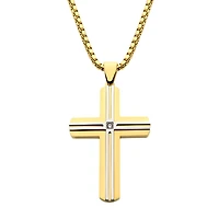 Gold Cross Pendant With CZ Center 24" Chain