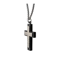 Steel Black Carbon Fiber Cross Pendant 24" Chain