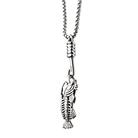 Polished Steel Fishbone Pendant with Hook &  24" Box Chain