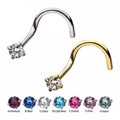 20g Surgical Steel 2mm Prong Set Gem Top Nose Screw