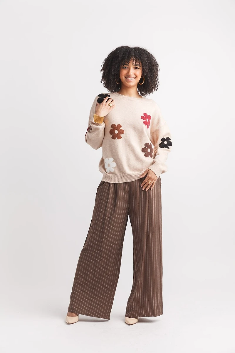 Daisy Knit Sweater With Rib Trim