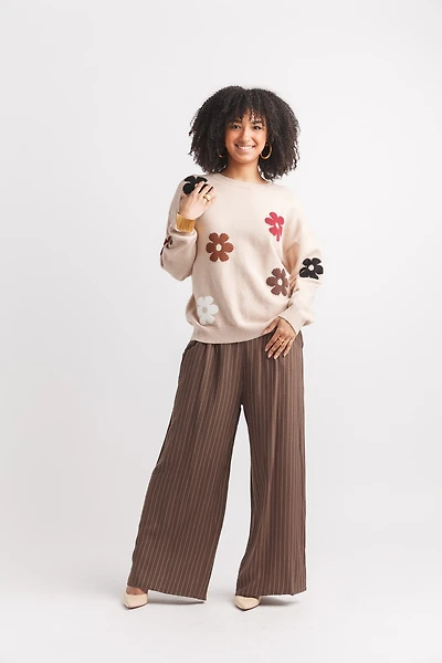 Daisy Knit Sweater With Rib Trim