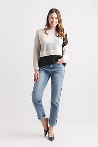 Color Block Sweater With Rib Trim